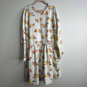 Hanna Andersson Dress Girls 8 White Rainbow Sun Print Long Sleeve Pockets‎
